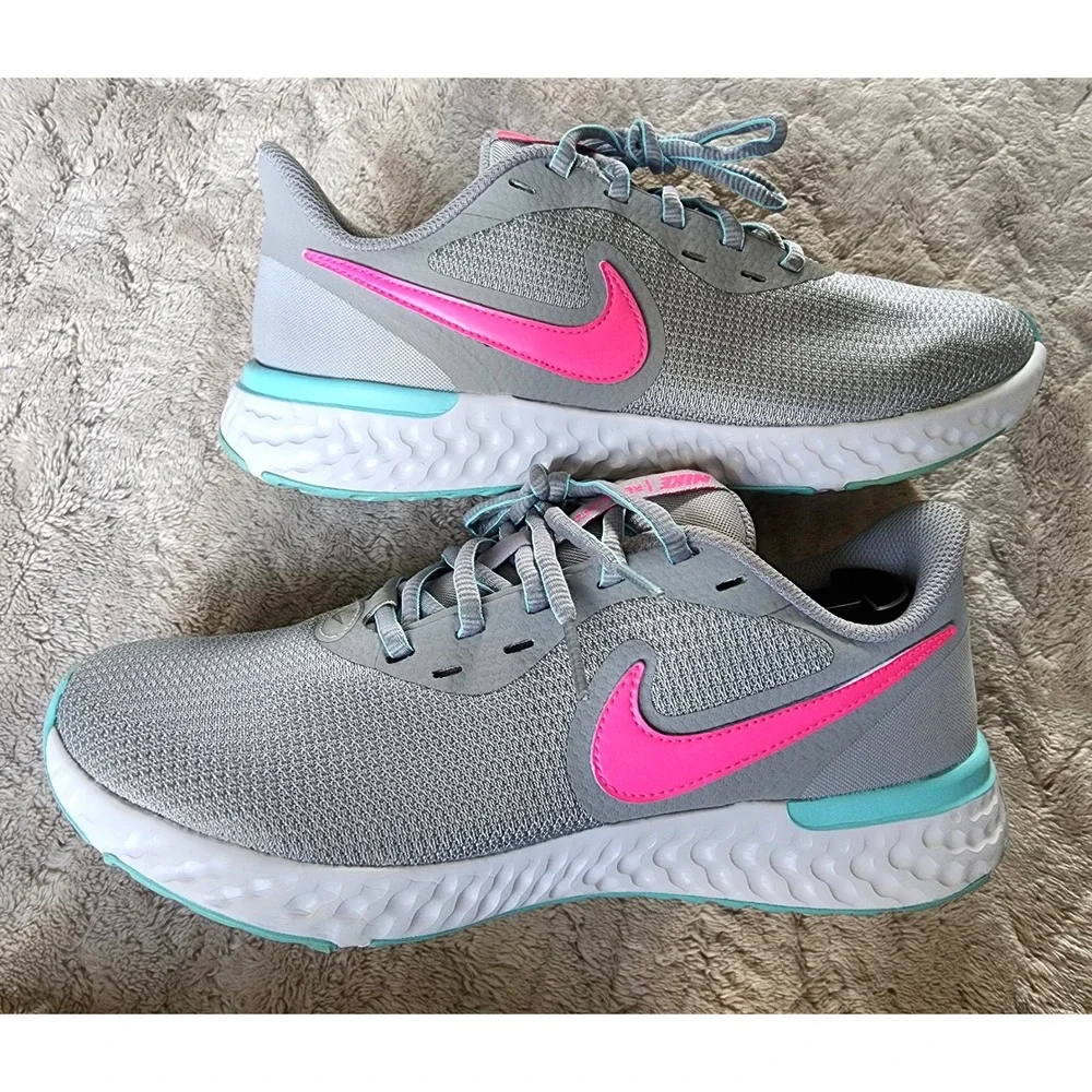 Nike Revolution 5 Womens Running Shoes Grey Pink Aqua Size 8.5